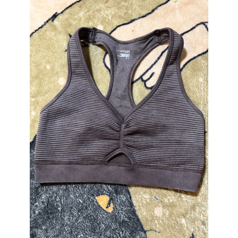 Offline by Aerie Seamless Ribbed Racerback Sports Bra‎ Brown Medium Support M